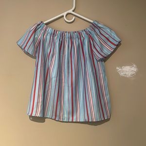 Red white and blue stripped off the shoulder top